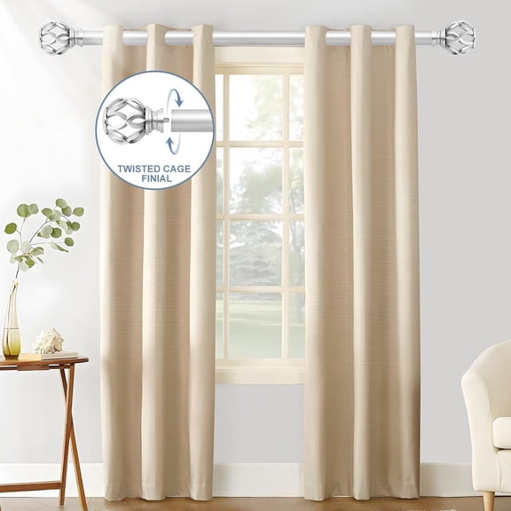 Silver Decorative Farmhouse Curtain Rods 2Pack: 36-88" Adjustable Heavy Duty Single Window Curtain Rod for Bedroom Living Room, Silver Boho Rustic Drapery Rod with Vintage Twist Finial Easy Install