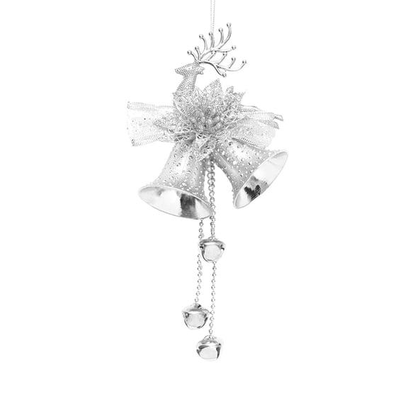 Silver Deer Bells Ornaments Artificial Flower Bow Hanging Decorations Festive Tree Ornaments Set For Winter Holidays Home Party Decoration Silver Color