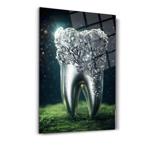 Silver Dental Floral Tooth Wall Art Print, Unframed Paper Poster 8x10in
