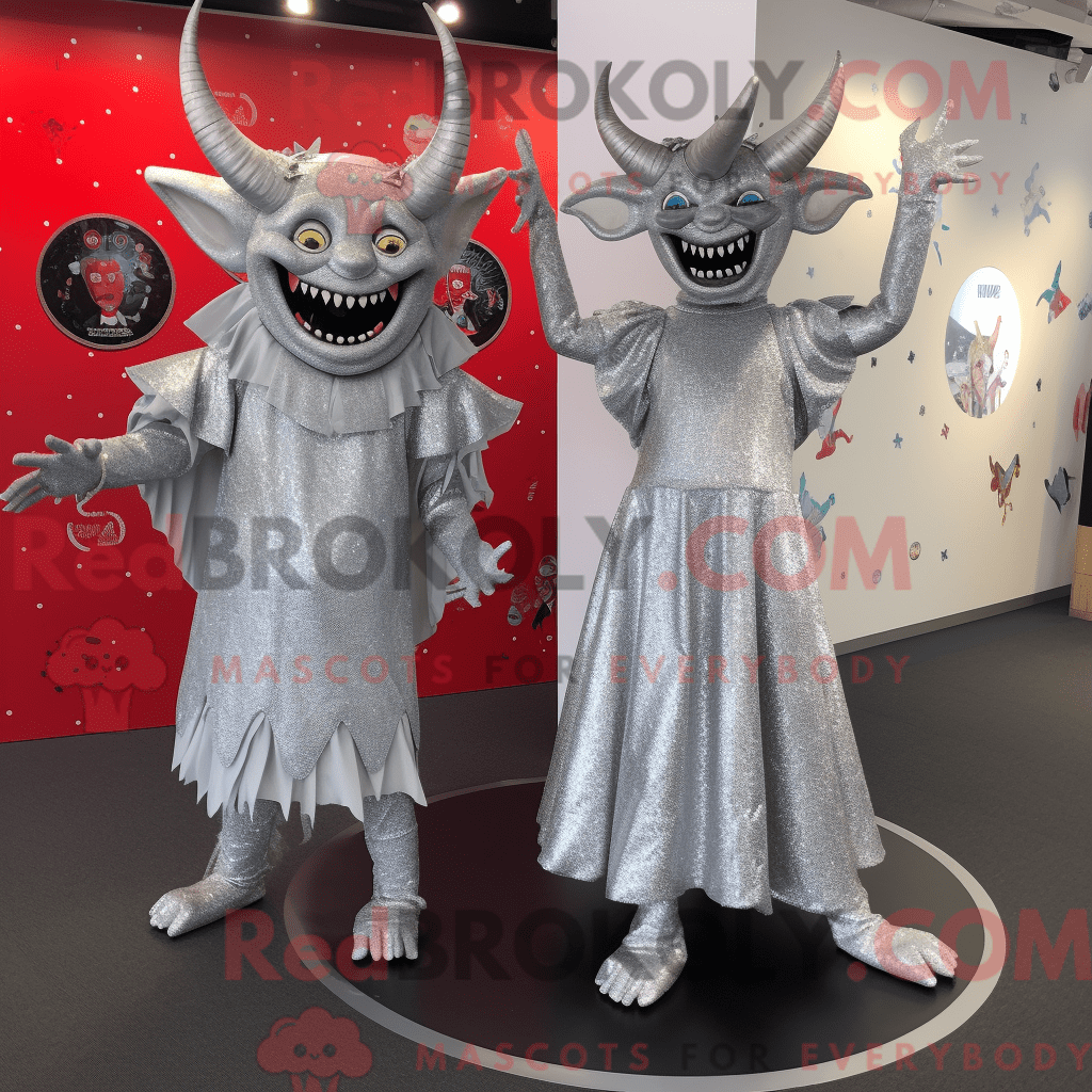 Silver Devil REDBROKOLY mascot costume character dressed with a Maxi ...