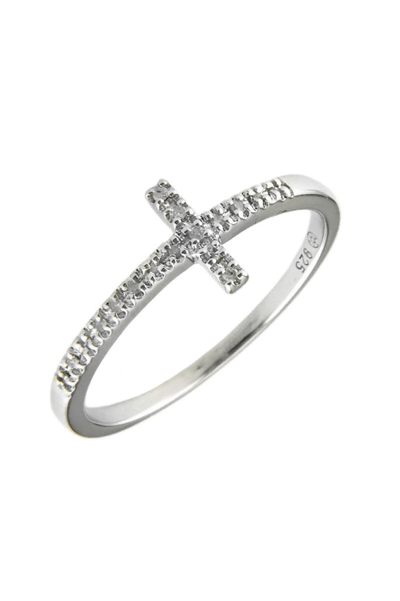 Silver Diamond Cross Ring