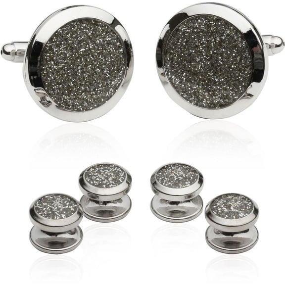 Silver Diamond Dust Tuxedo Cufflinks and Studs