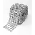 thumbnail image 1 of silver diamond flower shape mesh wrap roll faux rhinestone crystal ribbon 4" x 10 yards (30 ft), 1 of 3