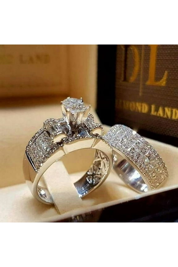 Silver Diamond Gemstones Bride Wedding Band Engagement Ring Jewelry Party Anniversary Accessories