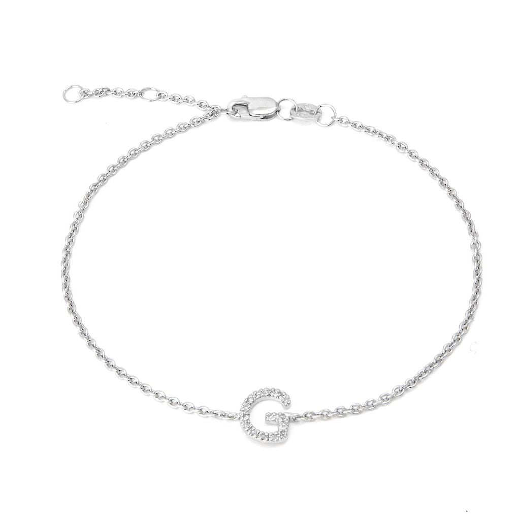 Silver Diamond Initial G Bracelet 7+1"