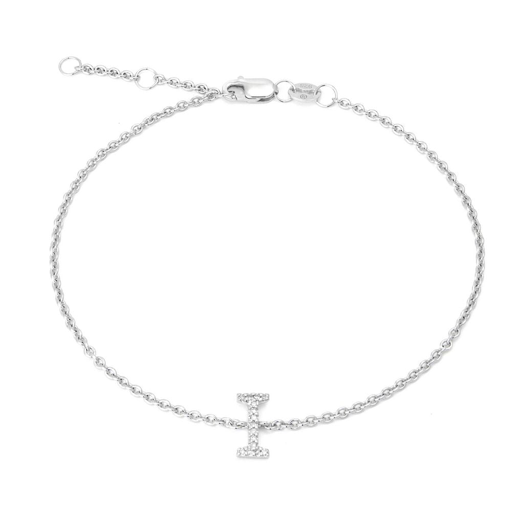 Silver Diamond Initial I Bracelet 7+1