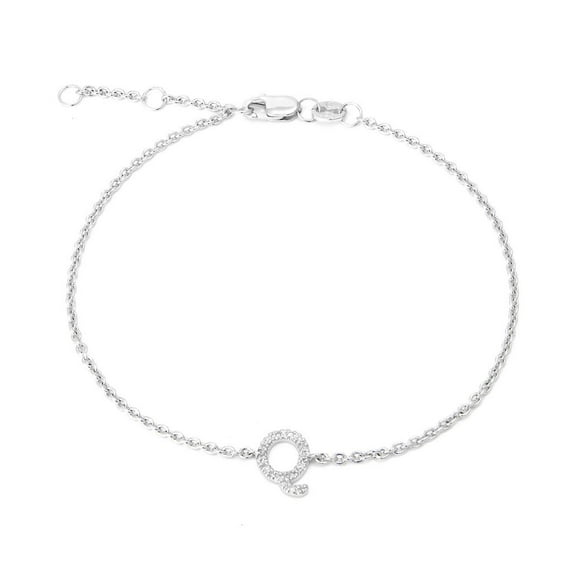 Silver Diamond Initial Q Bracelet 7+1"