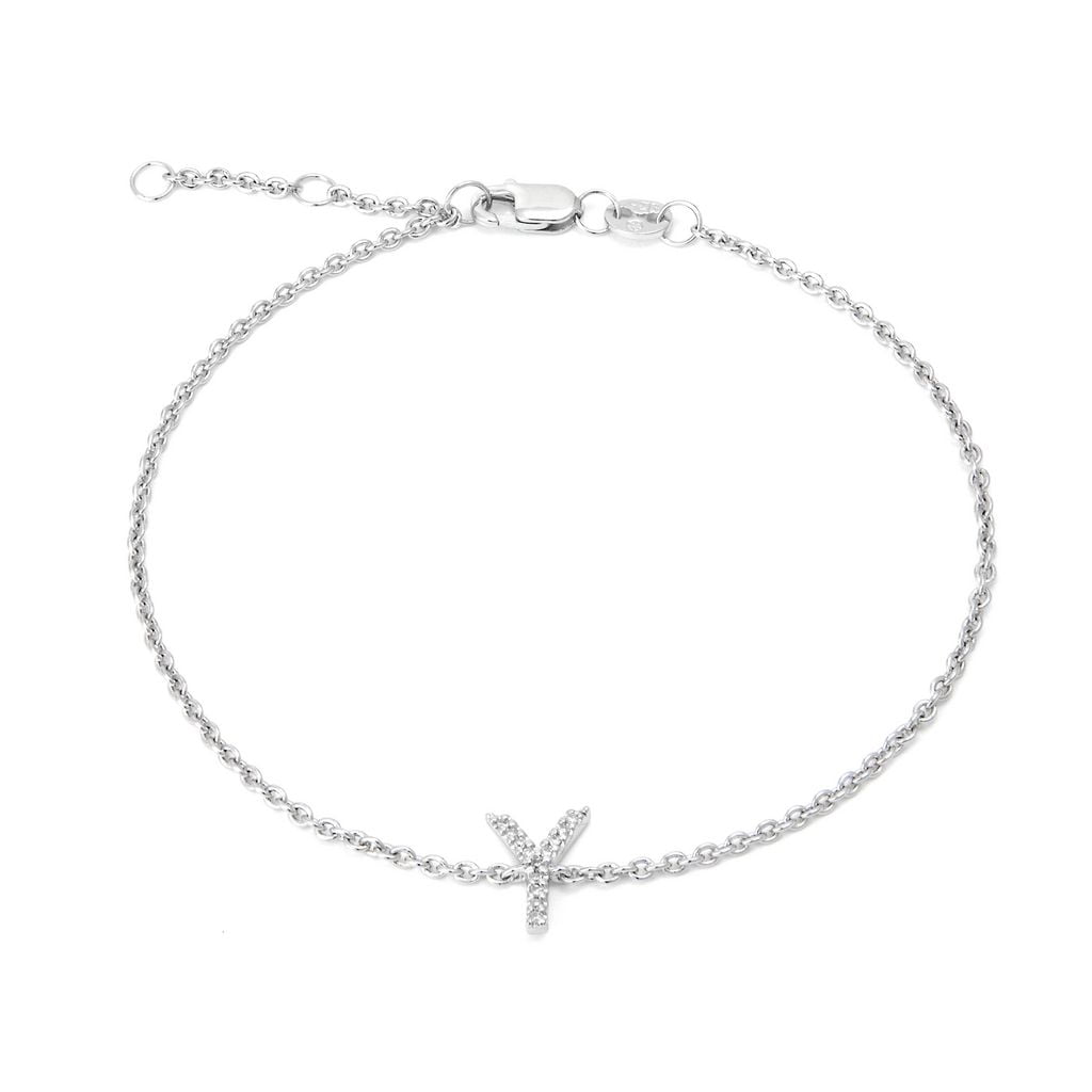 Silver Diamond Initial Y Bracelet 7+1"