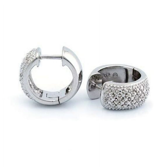 Silver Diamond Pave Small Huggie Hoop