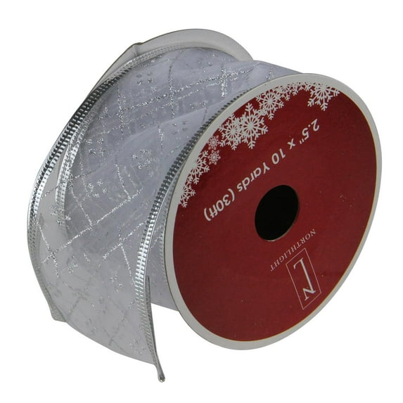 Silver Diamond Wired Christmas Craft Ribbon