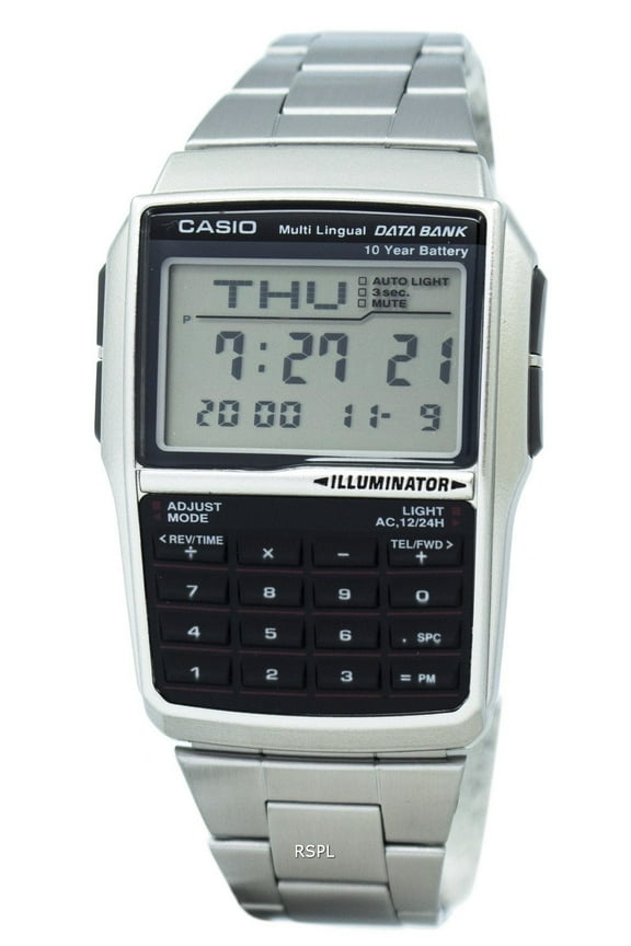 Silver Digital Watch w/ Databank, Calculator, Alarm & Light - DBC-32D-1A