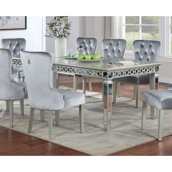 Silver Dining Table w Leaf Mirror Accent Design Contemporary 1pc Glam Table Dining Room Furniture