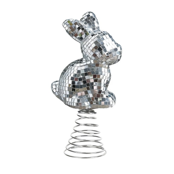 Silver Disco Bunny Tree Topper Mirror-Tiled Design Easter Party & Holiday Decor