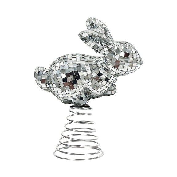 Silver Disco Bunny Tree Topper Mirror-Tiled Design Easter Party & Holiday Decor