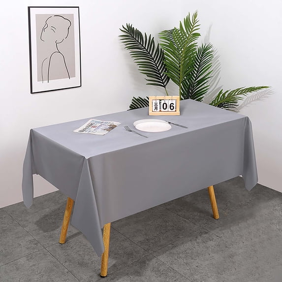Silver Disposable Plastic Tablecloth - Heavy Duty Rectangle Table Cover for Parties, Waterproof & Wrinkle Resistant, Smooth Finish, 1 Pack