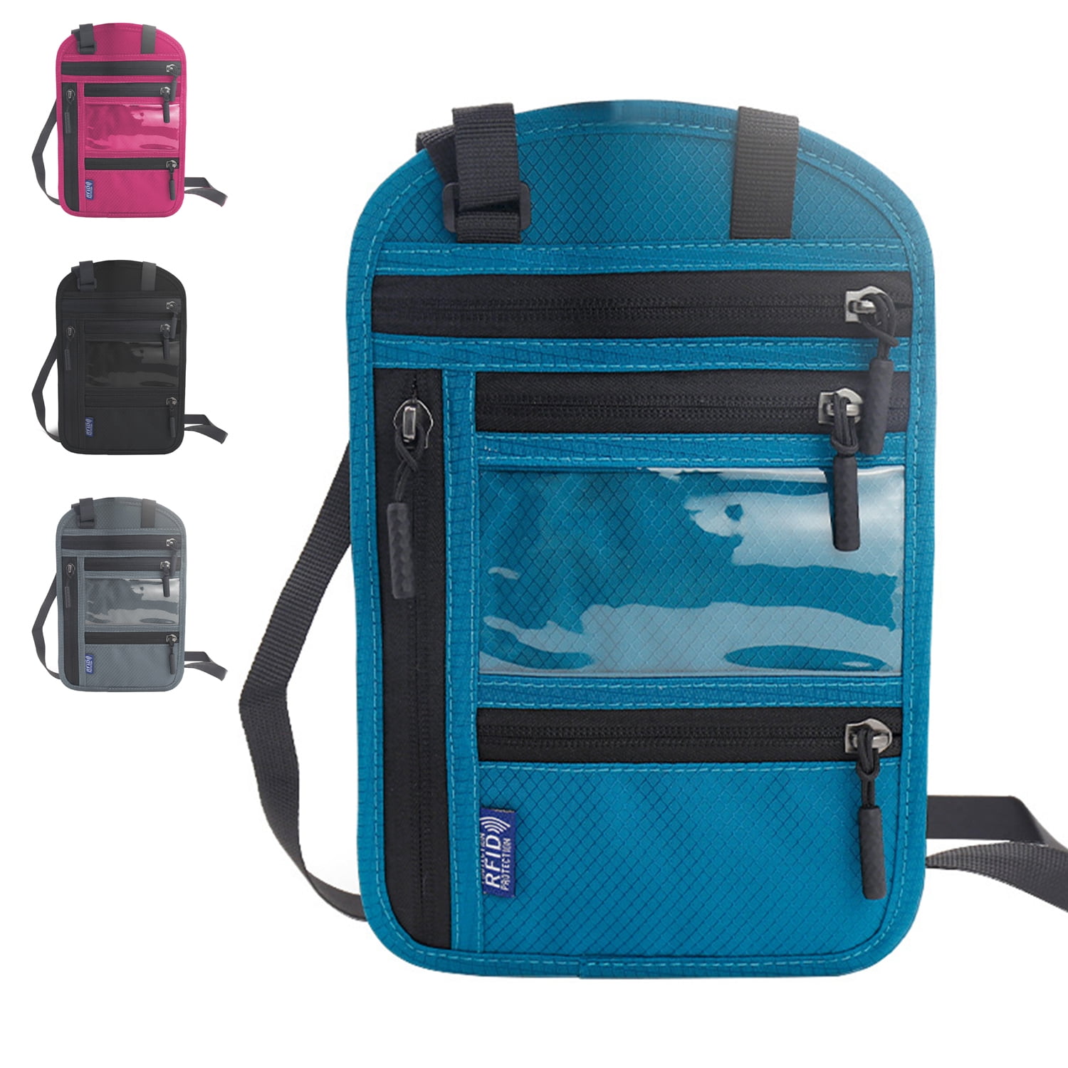 Silver Document Card Passport Neck Wallet Shoulder Bag(Blue)