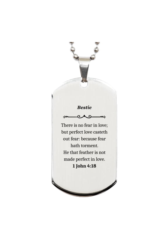 Silver Dog Tag Bestie Friendship Engraved Necklace Perfect Love Inspirational Gift for Christmas Graduation Veterans Day