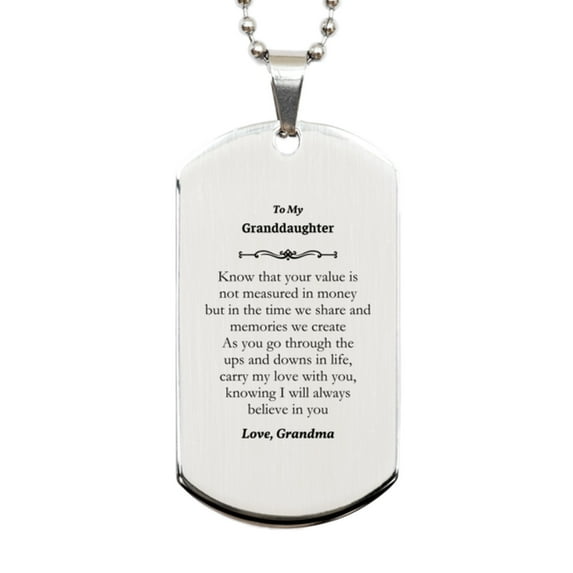 Silver Dog Tag Granddaughter Hope and Love Engraved Gift for Birthday and Christmas