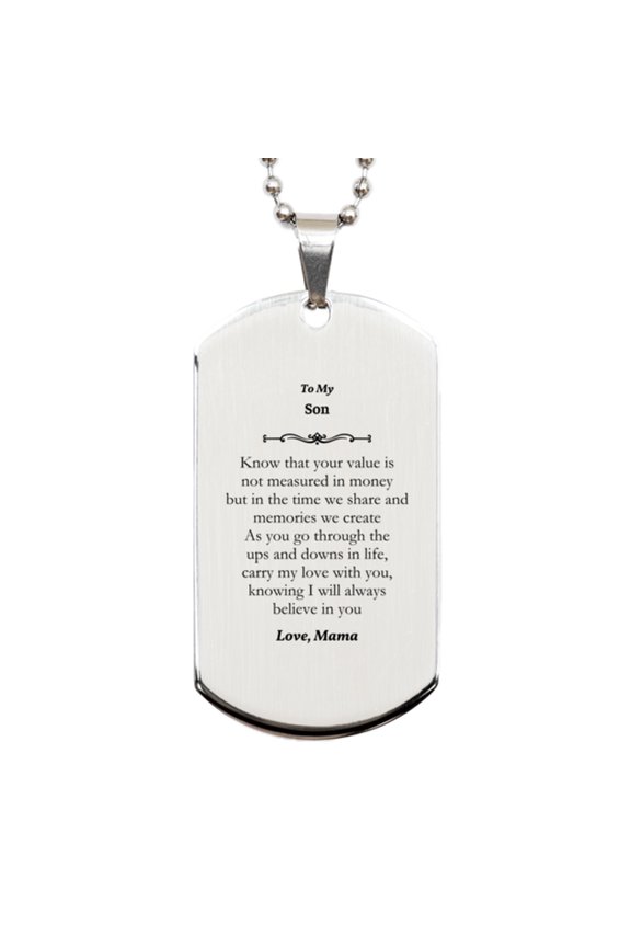 Silver Dog Tag Son Gift Engraved Mama Love for Graduation and Birthday