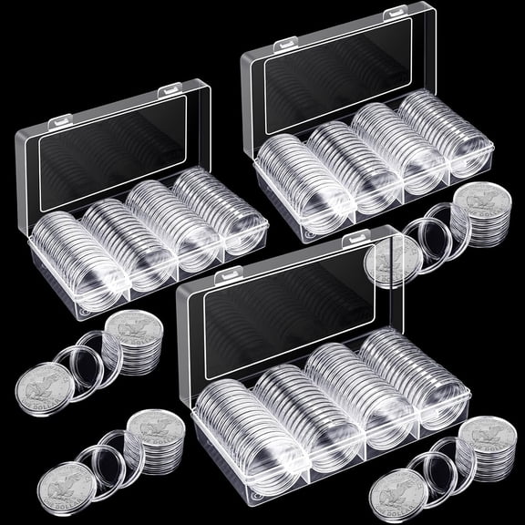 Silver Dollar Coin Case Holder for Collectors 40.6mm Silver Bar Plastic Round Coin Capsules Covers with Storage Organizer Box for Silver Bar Coin Collection Supplies (300)