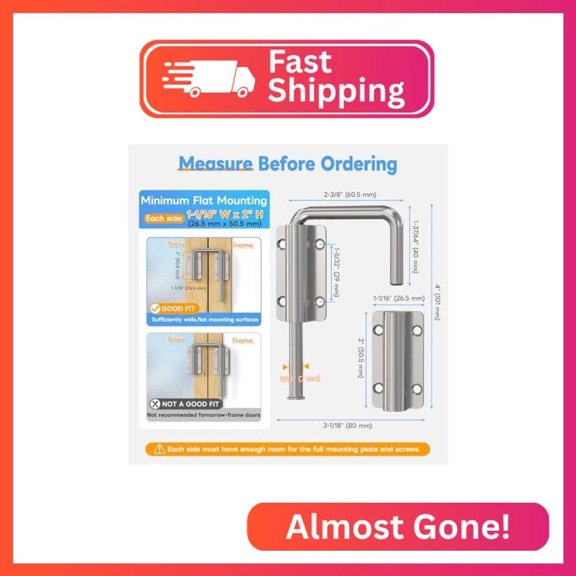 Silver Door Slide Latch Loop Lock, 2-3/8 Inch, 1PC, Mixizigoz