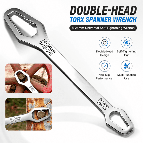 Silver Double-Head Multi-Function Wrench, 8-24mm Universal Non-Slip Spanner for Car Nuts, Bolts and Home Repair