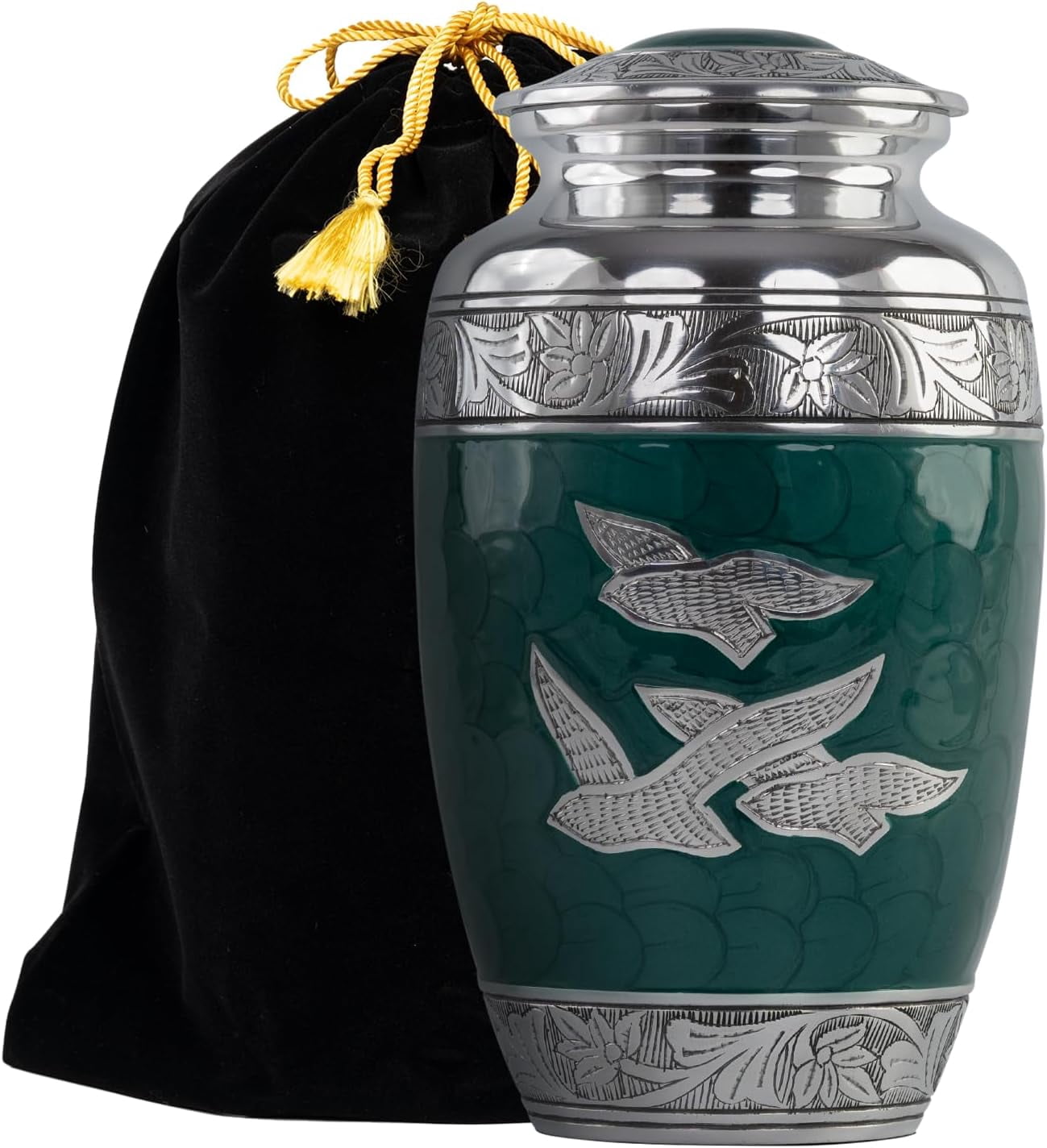 Goroly Home Hand Engraved Pewter Cremation Urn – 10 Inch Antique Silver, Cardinal Design, Holds Up To 200 Lbs, For Funeral, Burial, Or Display 2 thumbnail image