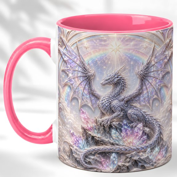 Silver Dragon Coffee Mug, Crystal Dragon Mug, Ceramic 11 oz