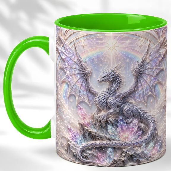 Silver Dragon Coffee Mug, Crystal Dragon Mug, Ceramic 11 oz