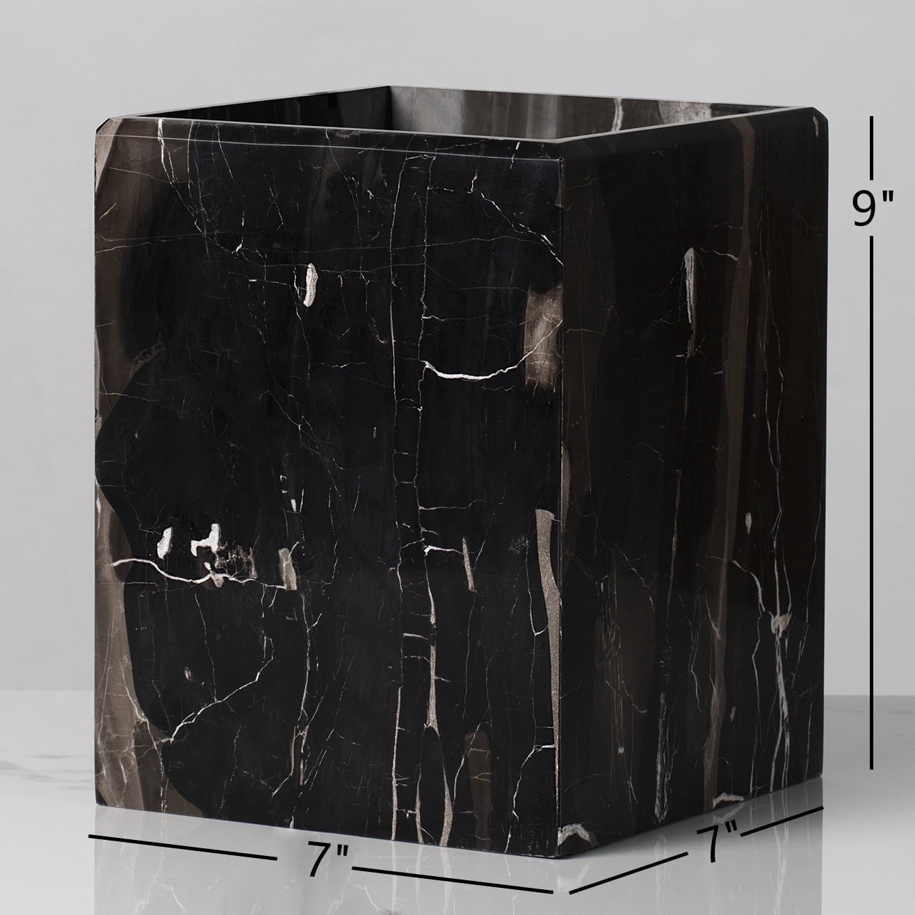 White and Black Marble Wastebasket - Natural Trash Can, Bath Decor, and Sturdy Bathroom Accessories
