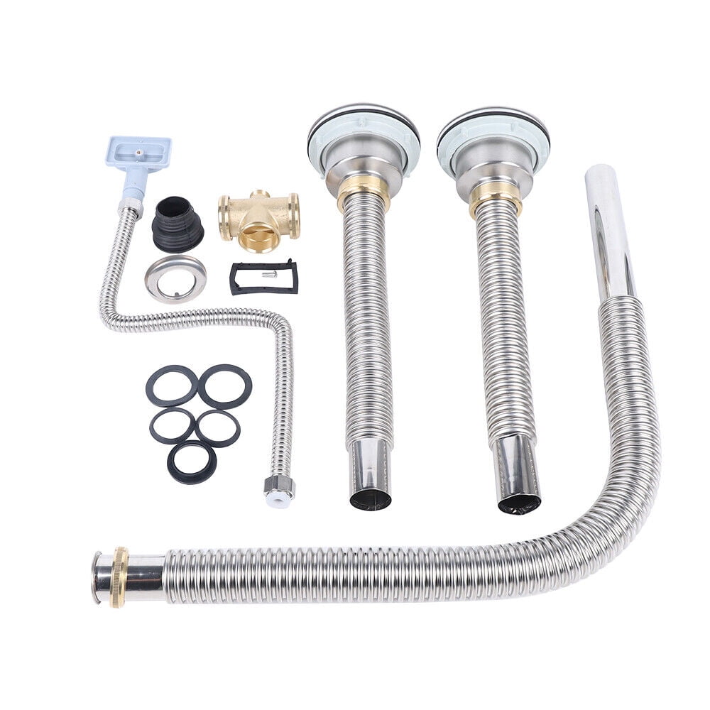 Silver Drain Kit Double Bowl Kitchen Sink Pipe Fitting Plumbing