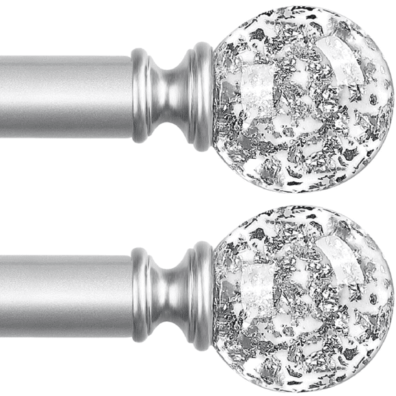 Silver Drative Crystal Curtain Rods 2 Pack:36-88"Heavy Duty Adjustable Window Curtains Rods for Bedroom Living Room