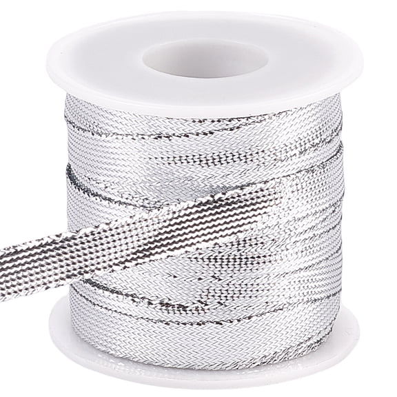 Silver Dreadlock Ribbon String 38.3 Yards 3/8 Inch Baker's Thread Rope Nylon Satin Cord Sparkly Metallic Edge Twine Glitter Woven Cord