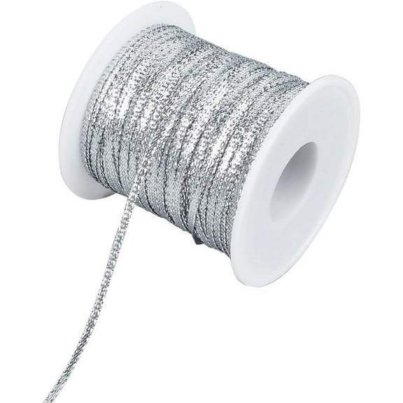 Silver Dreadlock Rope 109Yds 1/8 Inch Nylon Ribbon Glitter Edge Twine Metallic Cord for Craft Hair Extension
