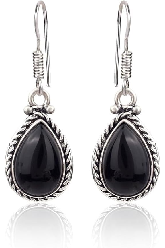 Silver Drop Earrings Black Onyx Natural Gemstone 925 Sterling Silver Earrings For Women Gift