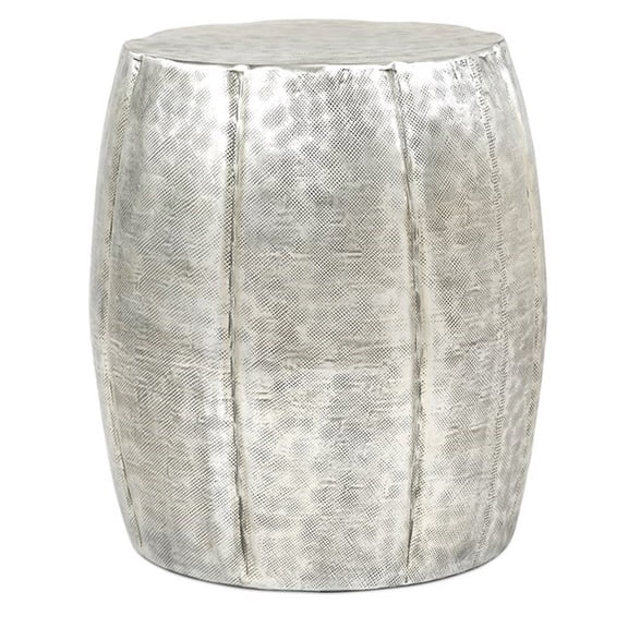 Silver Drum Accent Table, 16.8x22 Inch Aluminum End Table for Living Room, Indoor Outdoor Side Table with Versatile Design