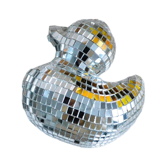 Silver Duck Reflective Ornament Mirrored Discos Figurine for Party Decoration