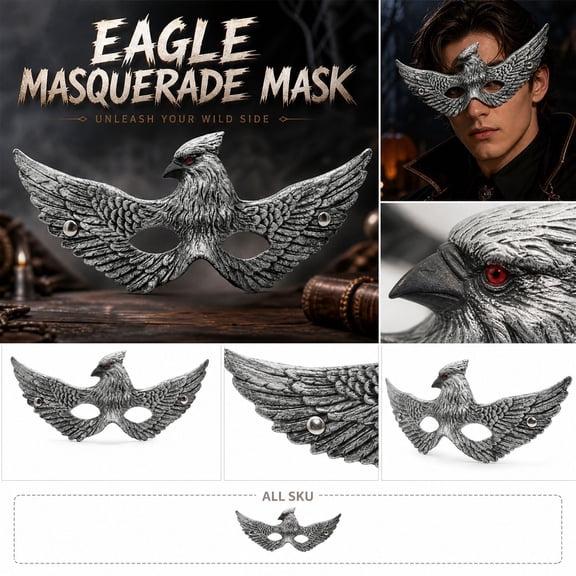 Silver Eagle Mask 12 X 5.5 Inch Winged Half Face Mask Masquerade Accessory for Halloween Party Carnival Event Accessory 1 Pack