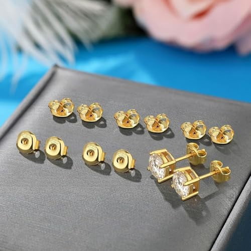 Silver Earring Backs Replacements - Hypoallergenic Earring Backs for Studs, Secure Ear Locking for Stud Earrings Ear Nut for Posts, 6 PCS Gold 6 PCS White Gold