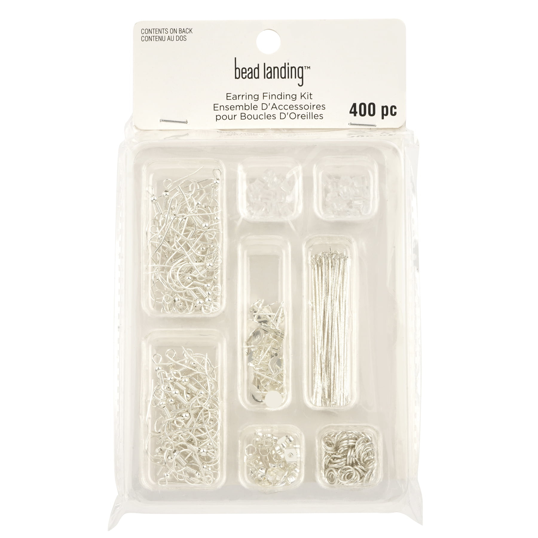 Silver Earring Finding Kit by Bead Landing – 400-Piece Nickel-Free Jewelry Supply Sets with Ear Wires - Posts - Pins - Backs & Jump Rings - 12 Pack