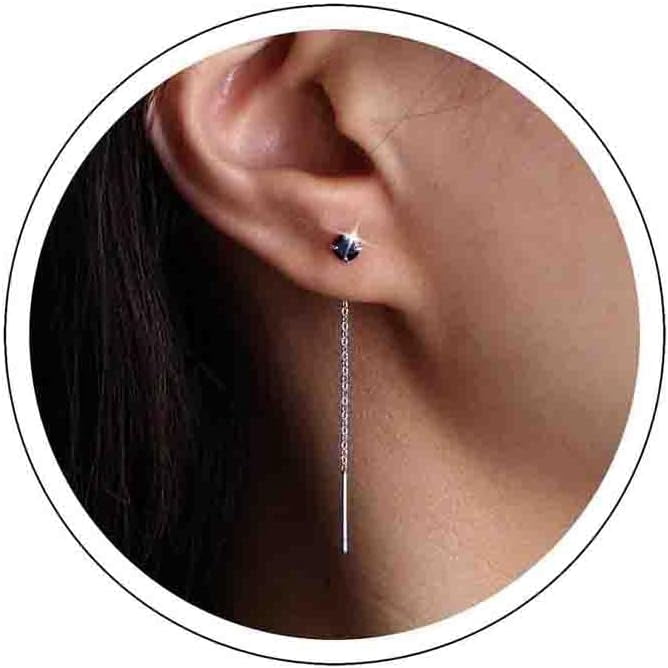 Silver Earrings Earrings Earrings Earrings Earrings Earrings Earrings Jewelry Women Threader Red Cz Stud Thread Line Pull Through Long Tassel Chain Black Crystal Chain Drop Bar Chain Dangle[n436]