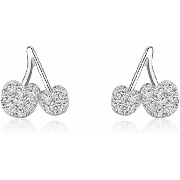 Silver Earrings Quality Set Boho, Stud Earrings Kit Cherry containing Cubic Zirconia Quality Sterling Silver[o220]