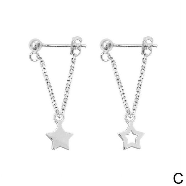 Silver Earrings Triangle Chain Drop Stud Earrings Women Butterfly Heart Star Crystal Dangle Earrings Studs Metal Chain Bead Earrings Jewelry Gifts H7F4