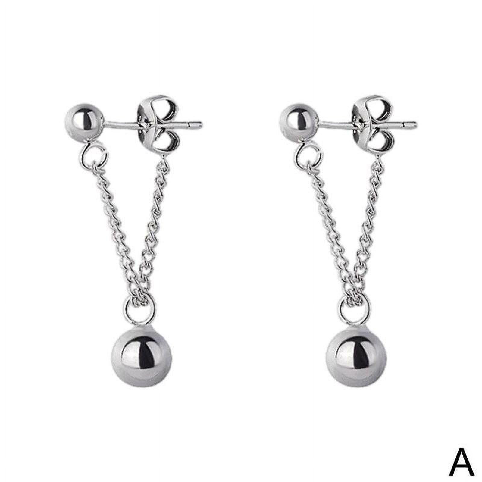 Silver Earrings Triangle Chain Drop Stud Earrings Women Butterfly Heart Star Crystal Dangle Earrings Studs Metal Chain Bead Earrings Jewelry Gifts K4A0 - image 1 of 9
