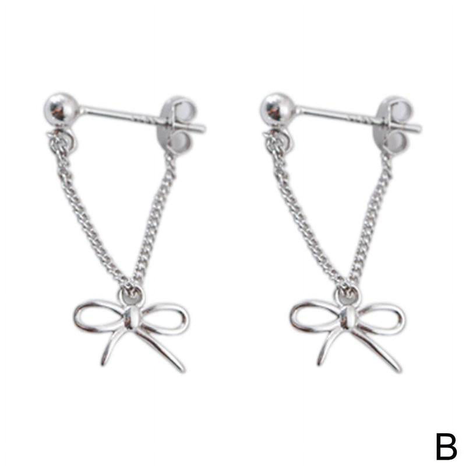 Silver Earrings Triangle Chain Drop Stud Earrings Women Butterfly Heart Star Crystal Dangle Earrings Studs Metal Chain Bead Earrings Jewelry Gifts X9A0 - image 1 of 9