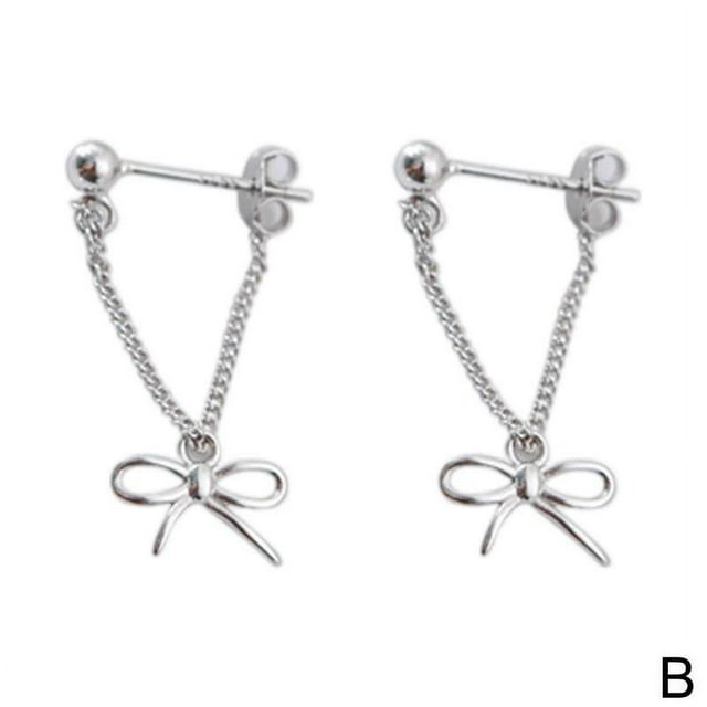 Silver Earrings Triangle Chain Drop Stud Earrings Women Butterfly Heart Star Crystal Dangle Earrings Studs Metal Chain Bead Earrings Jewelry Gifts X9A0