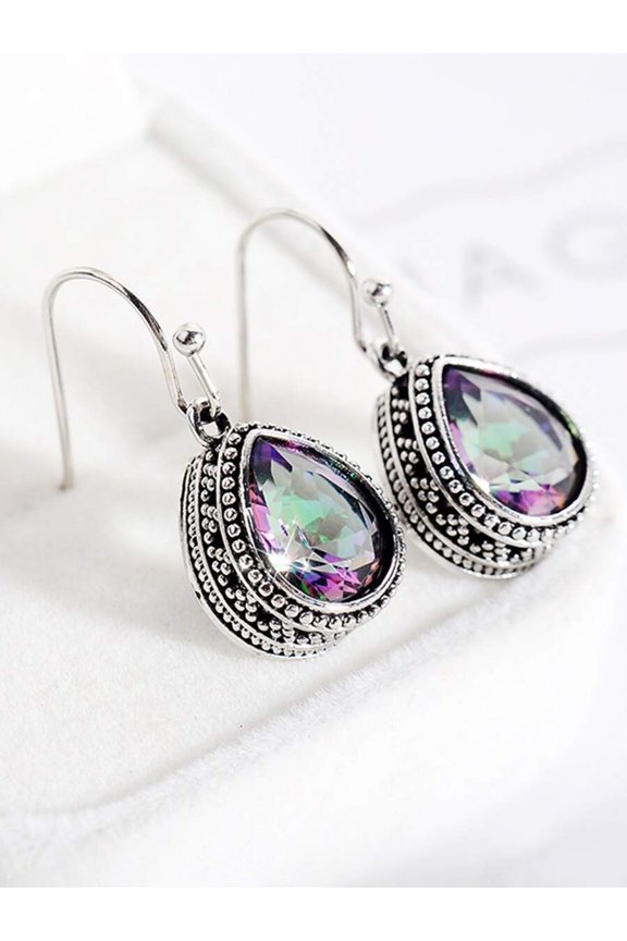 Silver Earrings With Iridescent Rhinestone