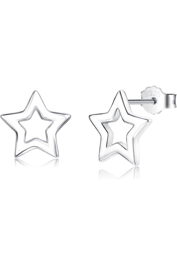 Silver Earrings Women, 925 Silver Heart Studs Earrings, Silver Studs Hypoallergenic Earrings Cartilage Earrings Stud for Sterling Star Flat with Cubic Zircon, Stud Mini, Sleeper with Gift[r227]
