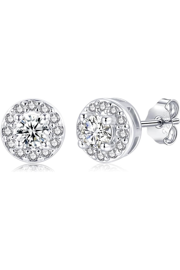 Silver Earrings Women Men, 925 Silver Studs Earrings, Earring Ear Studs Cartilage Earring Stud Top for Quality Sterling Round Halo Stud with Cubic Zirconia, Non-Allergenic Fine, Sleeper with[k583]