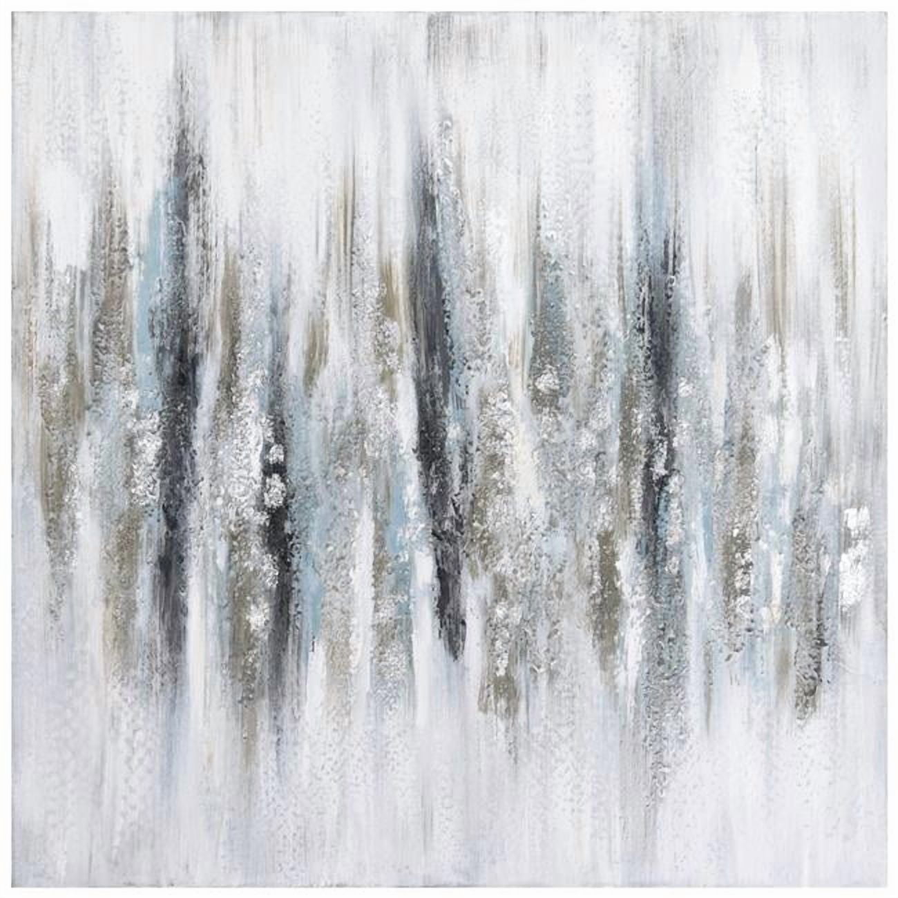 Silver Echoes Textured Hand Painted Framless Canvas Wall Art with Silver Glitter and Silver Leaf
